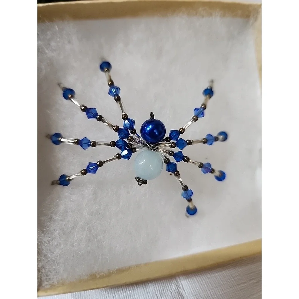 Christmas Spider Ornament  Hand Crafted One Of A Kind Blue And Silver